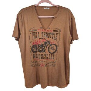 Maurices Full Throttle Motorcycles V-Neck Brown Graphic Tee‎ M